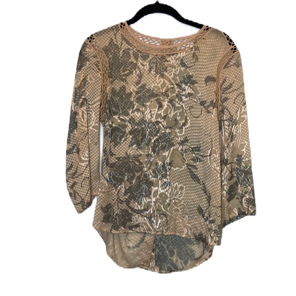 Meadow Rue Anthropologie Peach Velvet Floral Bohemian Blouse Size XS